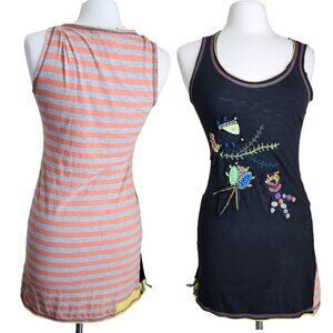 In City Women’s BoHo Tank Top Boutique Size S Affinity Applique Embossed Orange‎